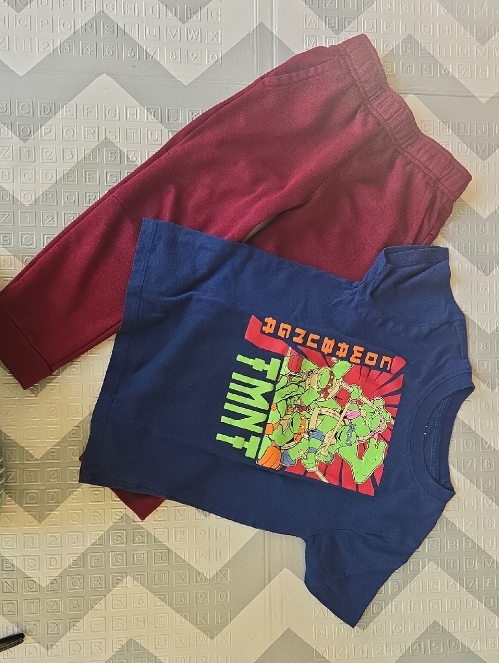 Nickelodeon Navy TMNT Graphic Tee with Bright Multi Accents With Warm Joggers